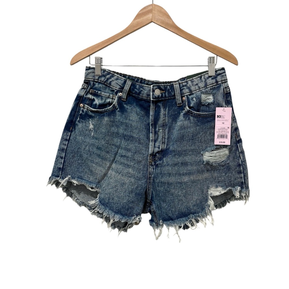 BOGO Denim Distressed Faded Women Blue Jean Shorts High Rise Cotton Size 12 New